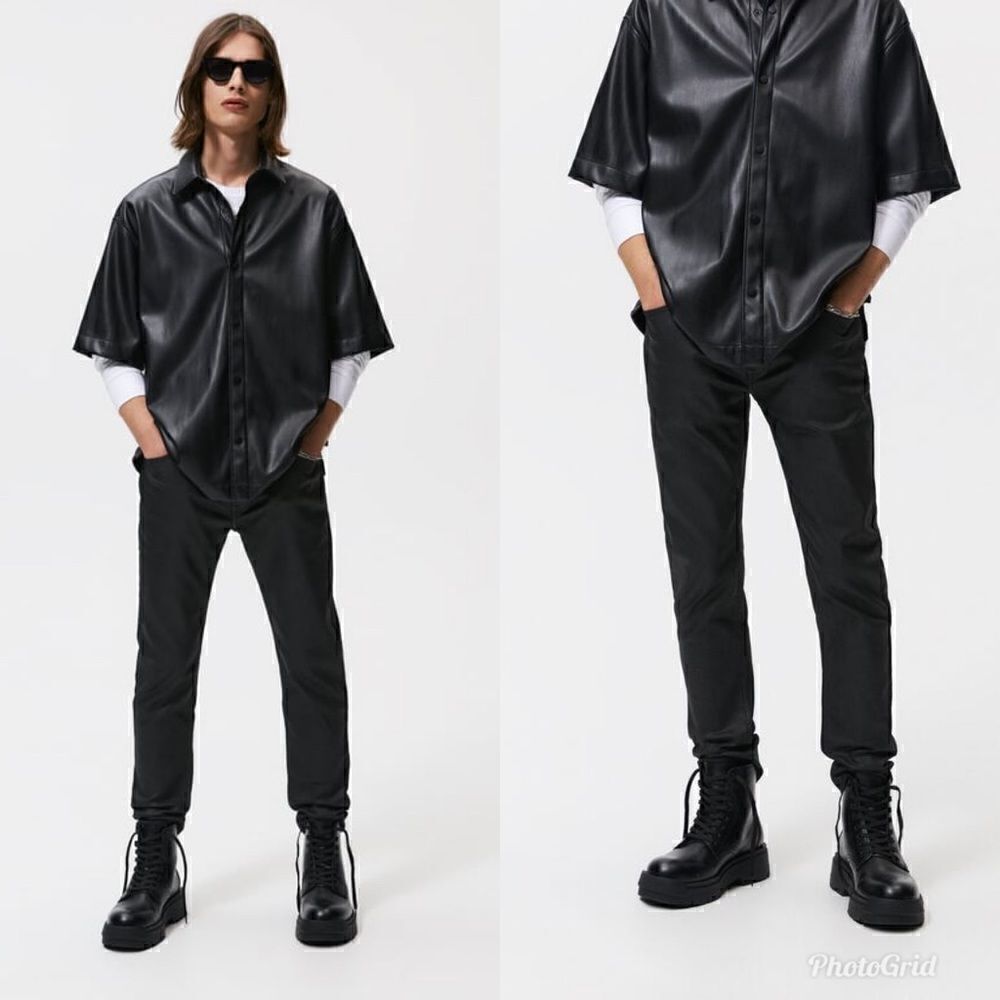Zara Mens Black Coated Skinny Jeans